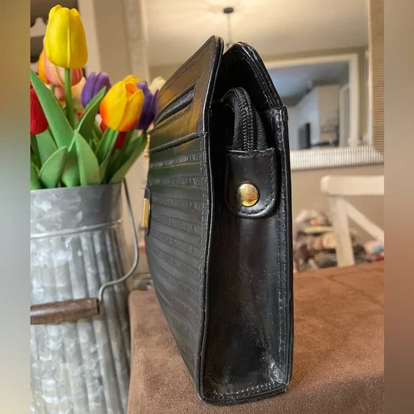 Mario Valentino Black and Gold Clutch with Elegant Wristlet